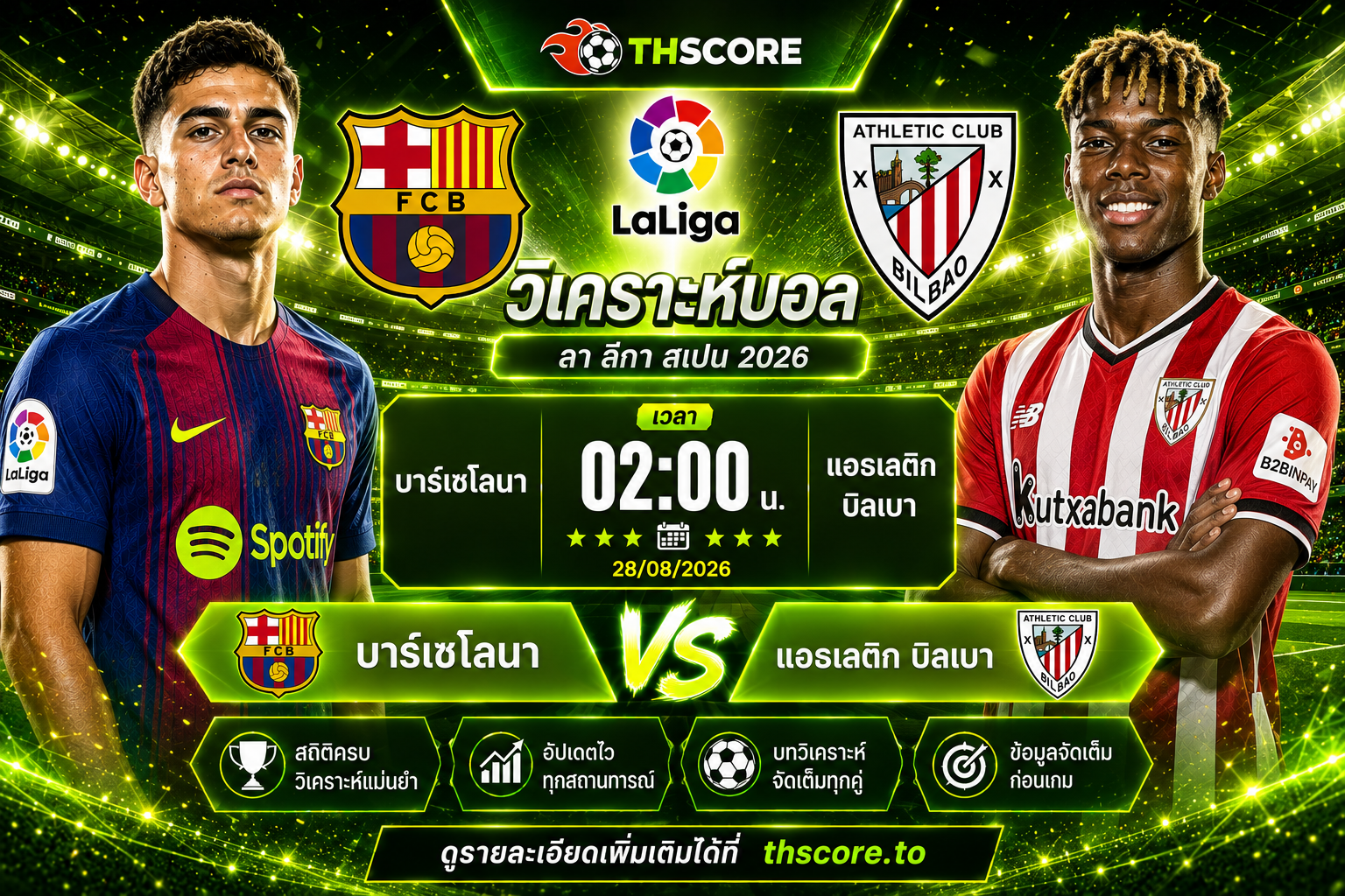 วิเคราะห์บอล บาร์เซโลนา พบ แอธเลติก บิลเบา 02.00 น. 28/08/2026 – ลา ลีกา สเปน 2026